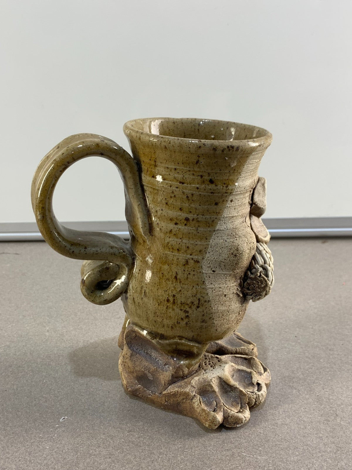 Vintage 1970s Studio Pottery Stoneware Funny Ugly Face Mug with Feet