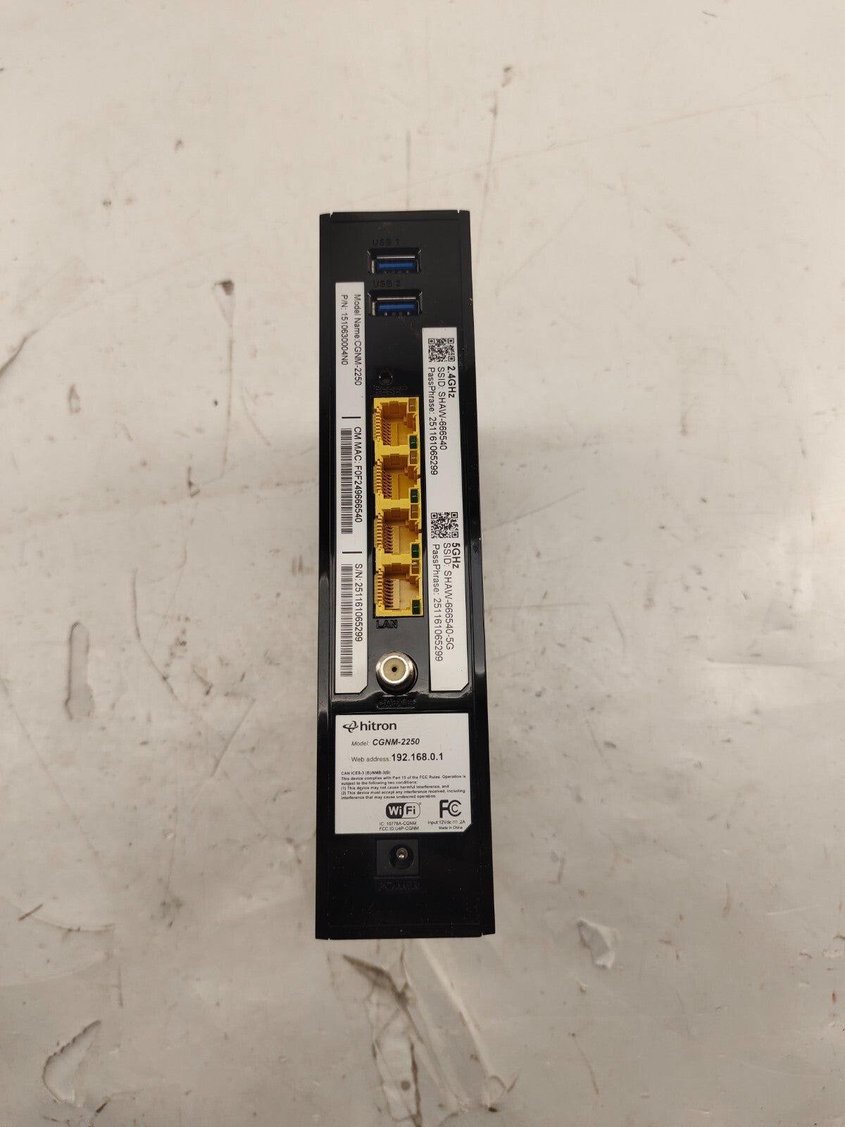 Hitron WiFi Gateway Cable Modem Router Dual Band Black CGNM-2250 Tested