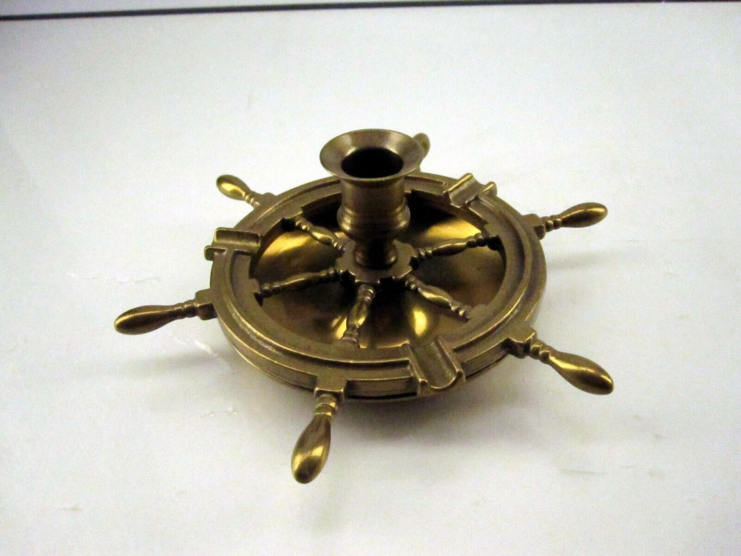 Vintage Marine Brass Steering Wheel Ashtray/Candle Holder - Nautical Collectible Decor