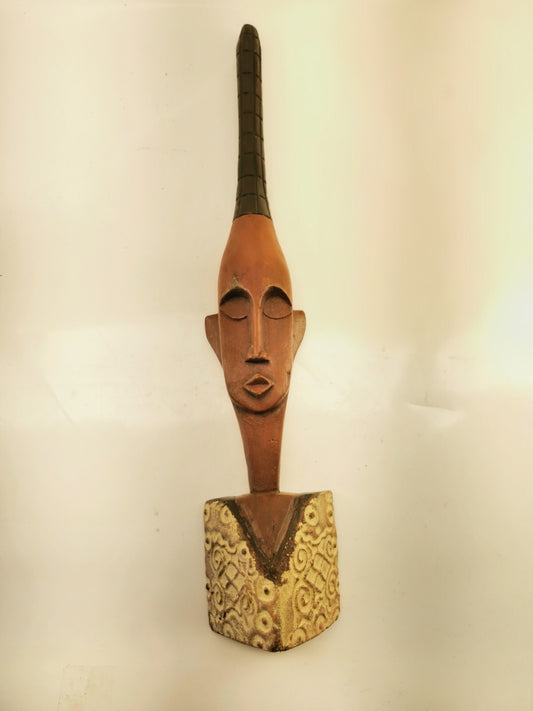 Vintage African Potrait Elongated Face, Long Beard. Made in Ghana