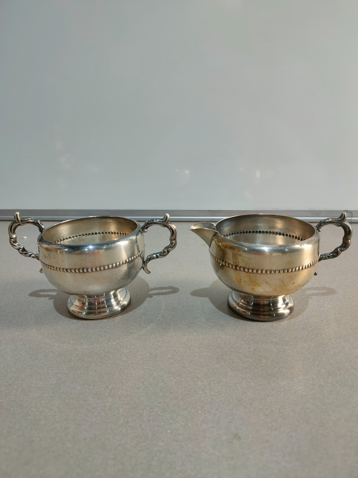 Antique 2 Piece Silver Viking Plate Tea Set, Creamer & Sugar Bowl