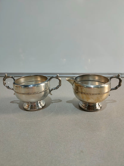 Antique 2 Piece Silver Viking Plate Tea Set, Creamer & Sugar Bowl