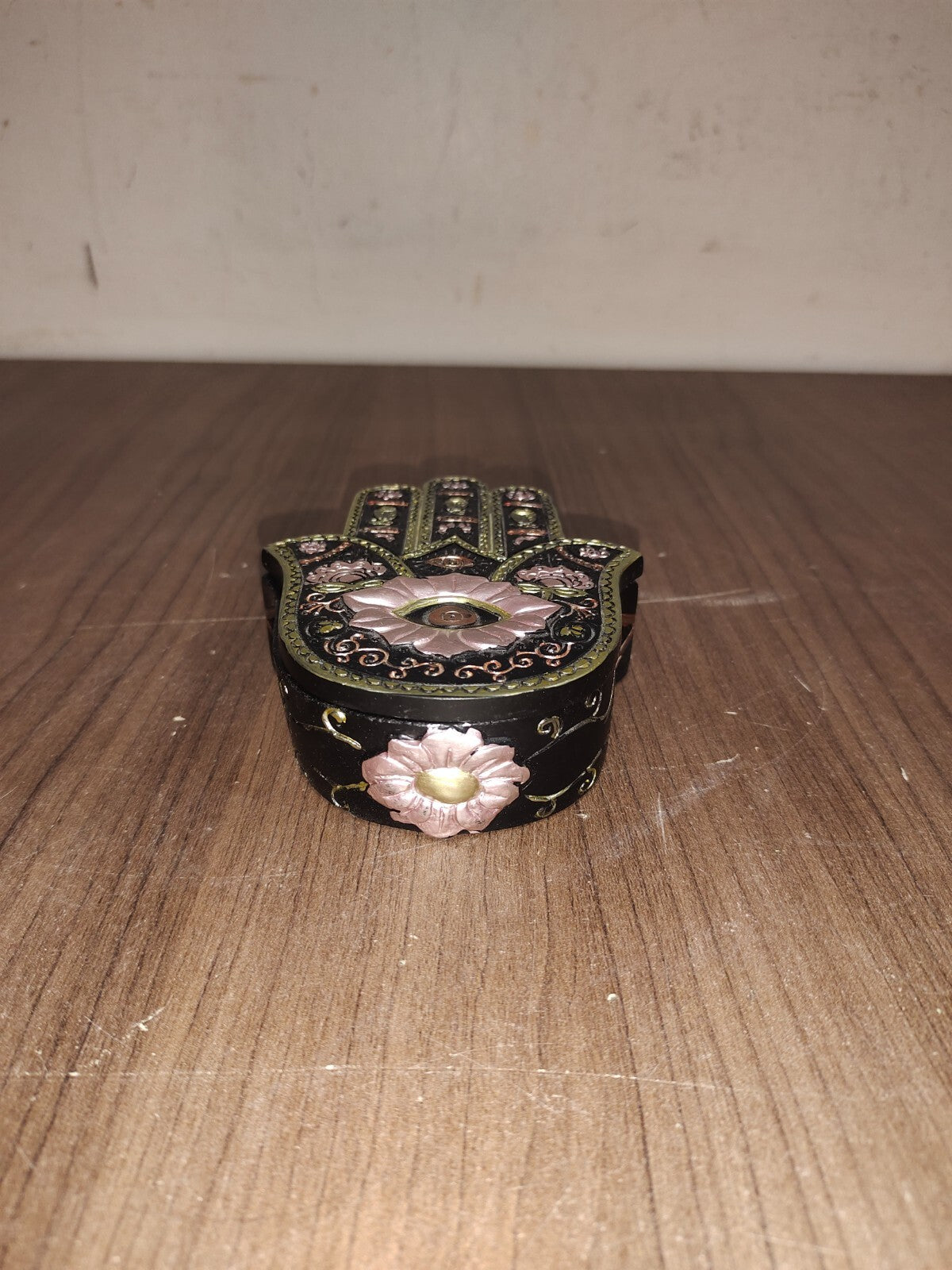 Black and Gold Hamsa or Hand of Fatima Jewelry Trinket Box