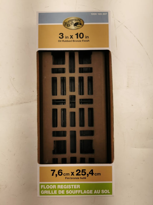 Hampton Bay 3-in x 10-in Floor Register, Steel, Arts & Crafts, Oil-Rubbed Bronze