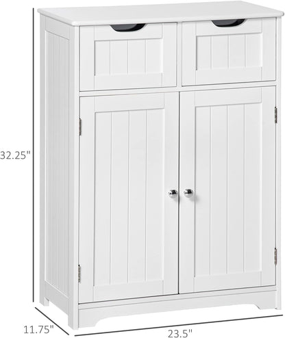 Freestanding Bathroom Storage Cabinet with 2 Drawers & Adjustable Shelf, White