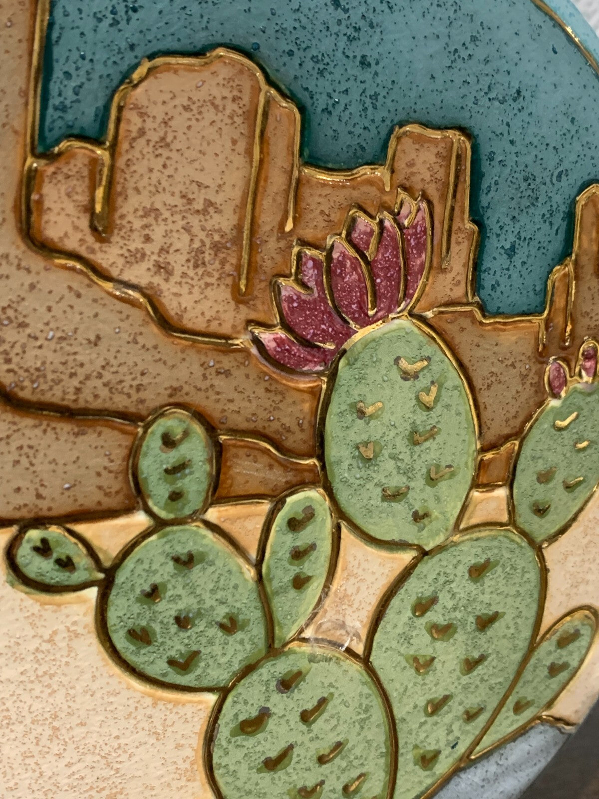 Vintage Flat Desert Cactus Vase