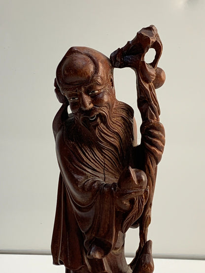 Vintage Oriental Chinese Hand Carved Wood Old Main Figure/ Statue