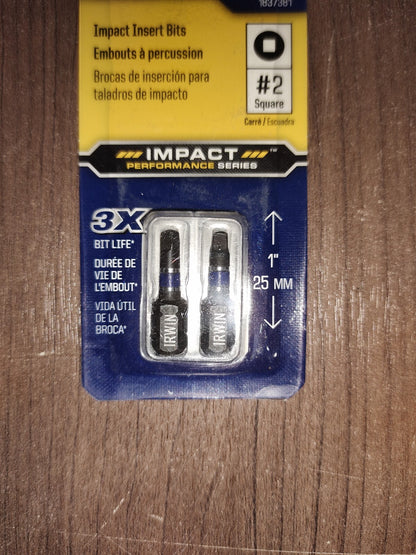 Irwin 1837381, 2 Count, 1", #2 Square Impact Insert Bits - Set of 6 - 10