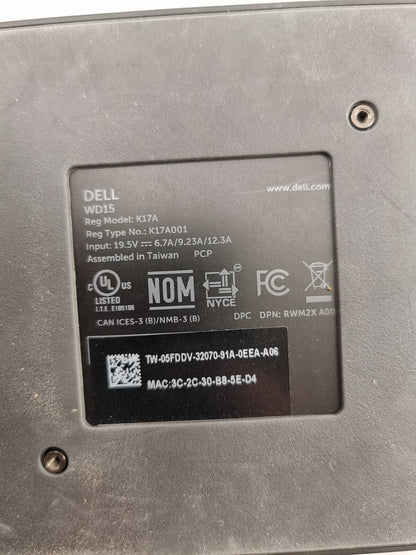 Genuine Dell WD15 4K USB-C Business Docking Station K17A K17A001 5FDDV - No A/C.