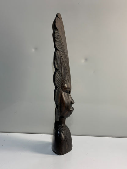 Vintage Tribal Head Bust African Folk Art Sculpture Hand Carved in Tanzania