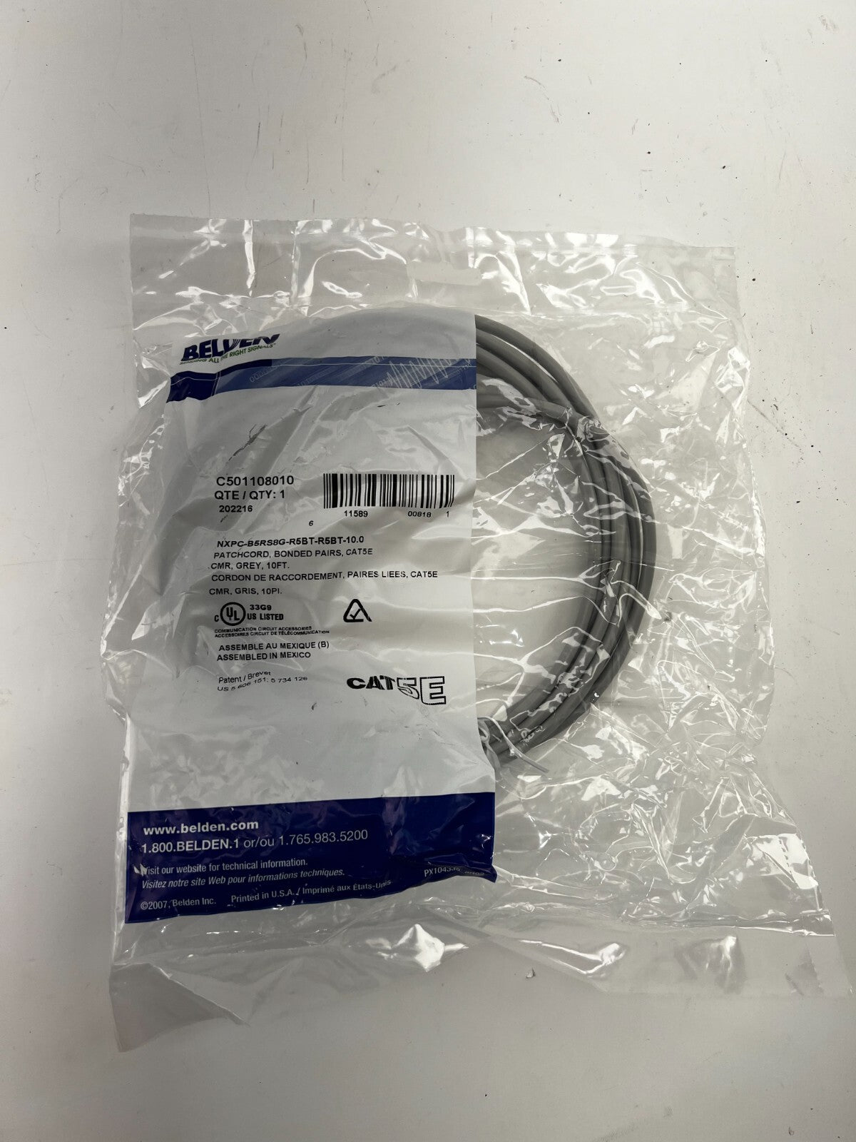 BELDEN | C501108010 Cat 5e Mod Patch Cord, Bonded-Pair - 10FT