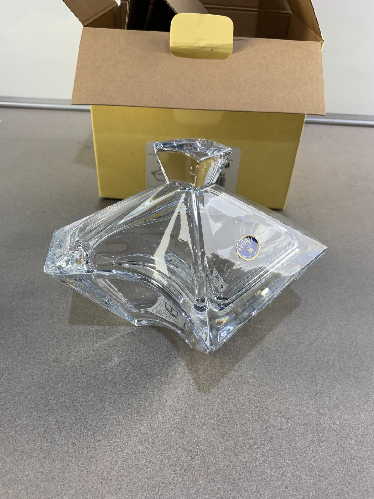 Vintage Bohemian Czech Clear 24% Lead COMET- CANDY BOX 7"