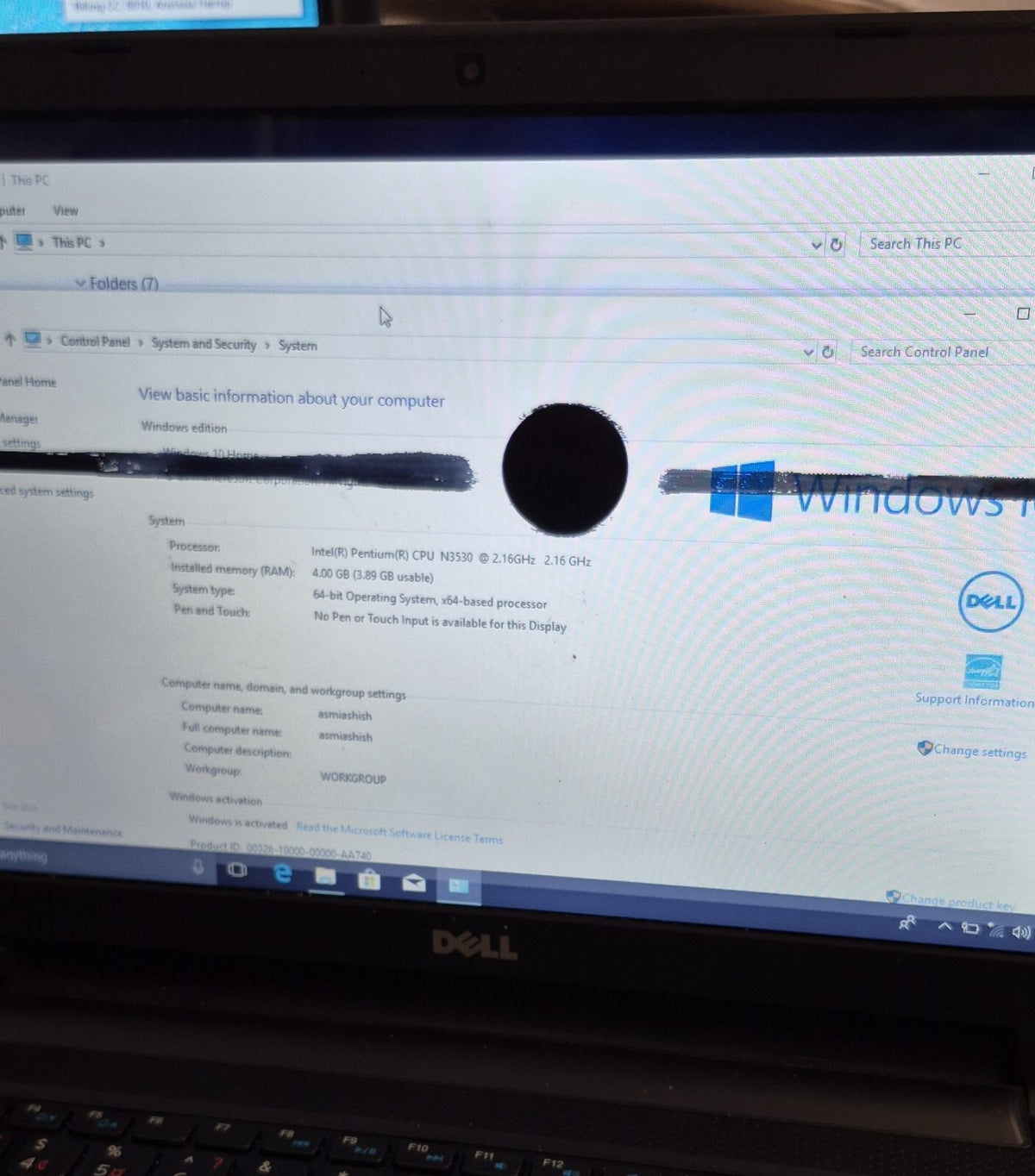 Ordinateur portable Dell Inspiron 15 P28F 15,6" - Celeron N2830 / 4 Go / HDD 160 Go - Pour pièces