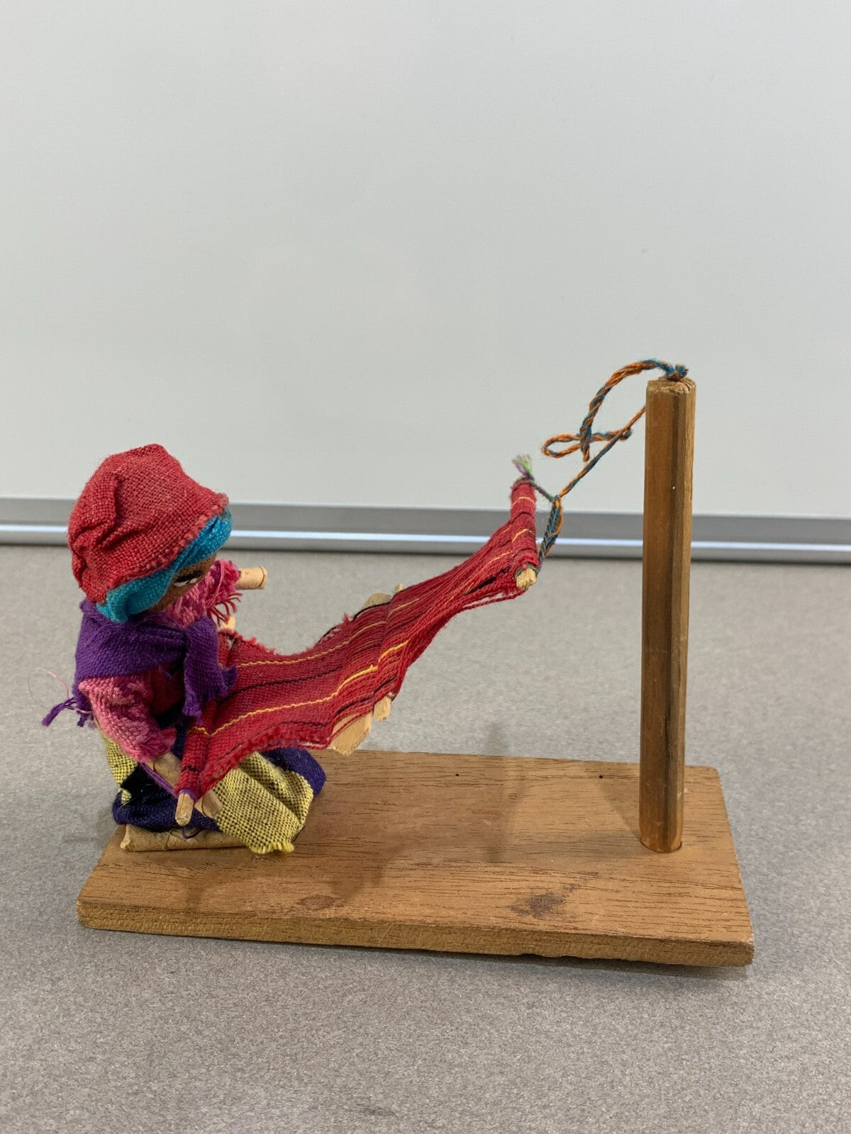 Guatemalan Folk Art Hand Made Rug Weaver Fabric Doll Diorama Vintage