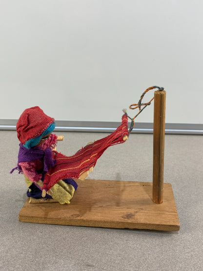 Guatemalan Folk Art Hand Made Rug Weaver Fabric Doll Diorama Vintage