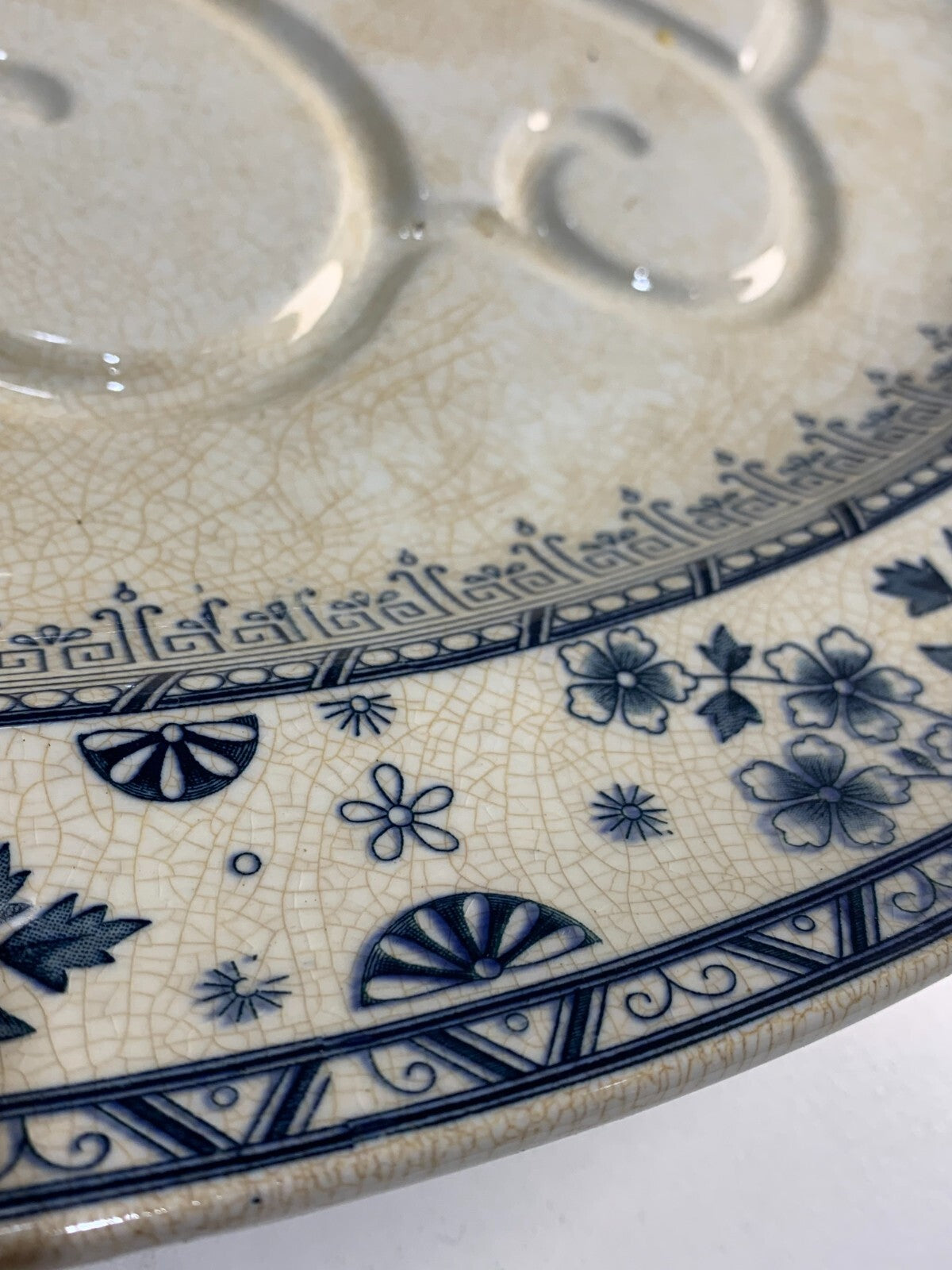 Antique Wedgewood Mandarin Harvest Grooved Meat Platter w Drain Well c1900 Rare