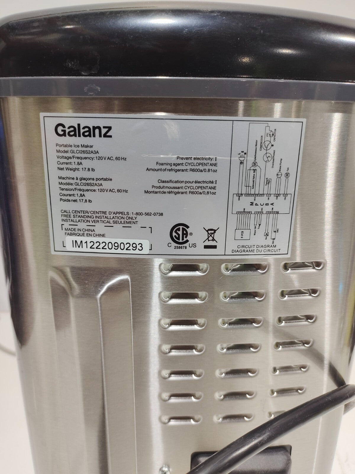 Galanz Portable Countertop Stainless Steel Ice Maker Machine