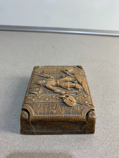 Vintage Hand Carved Lidded Soapstone Trinket Box with Peg Leg Pirate Design