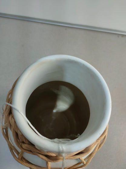 Creative Decorative Hand-Woven Seagrass and Bamboo Wrapped Vase