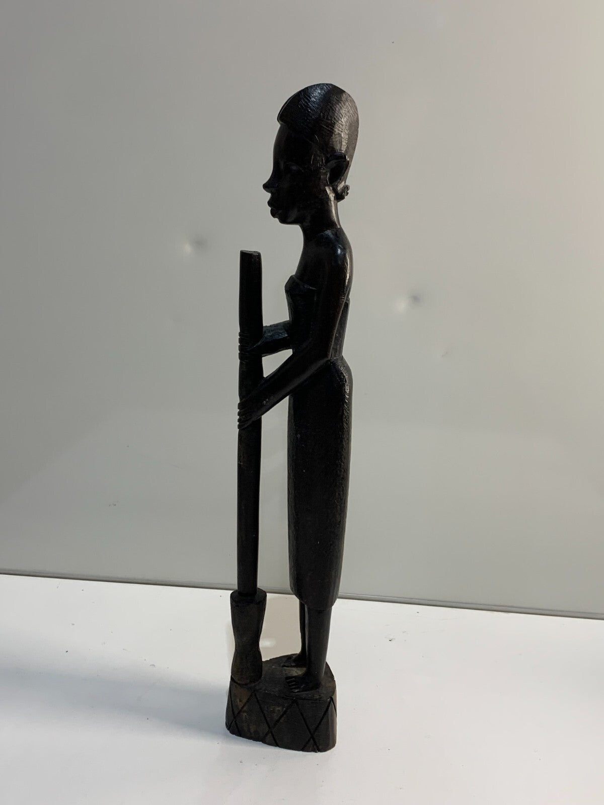 Vintage Woman with mortar and pestle Wood Sculpture
