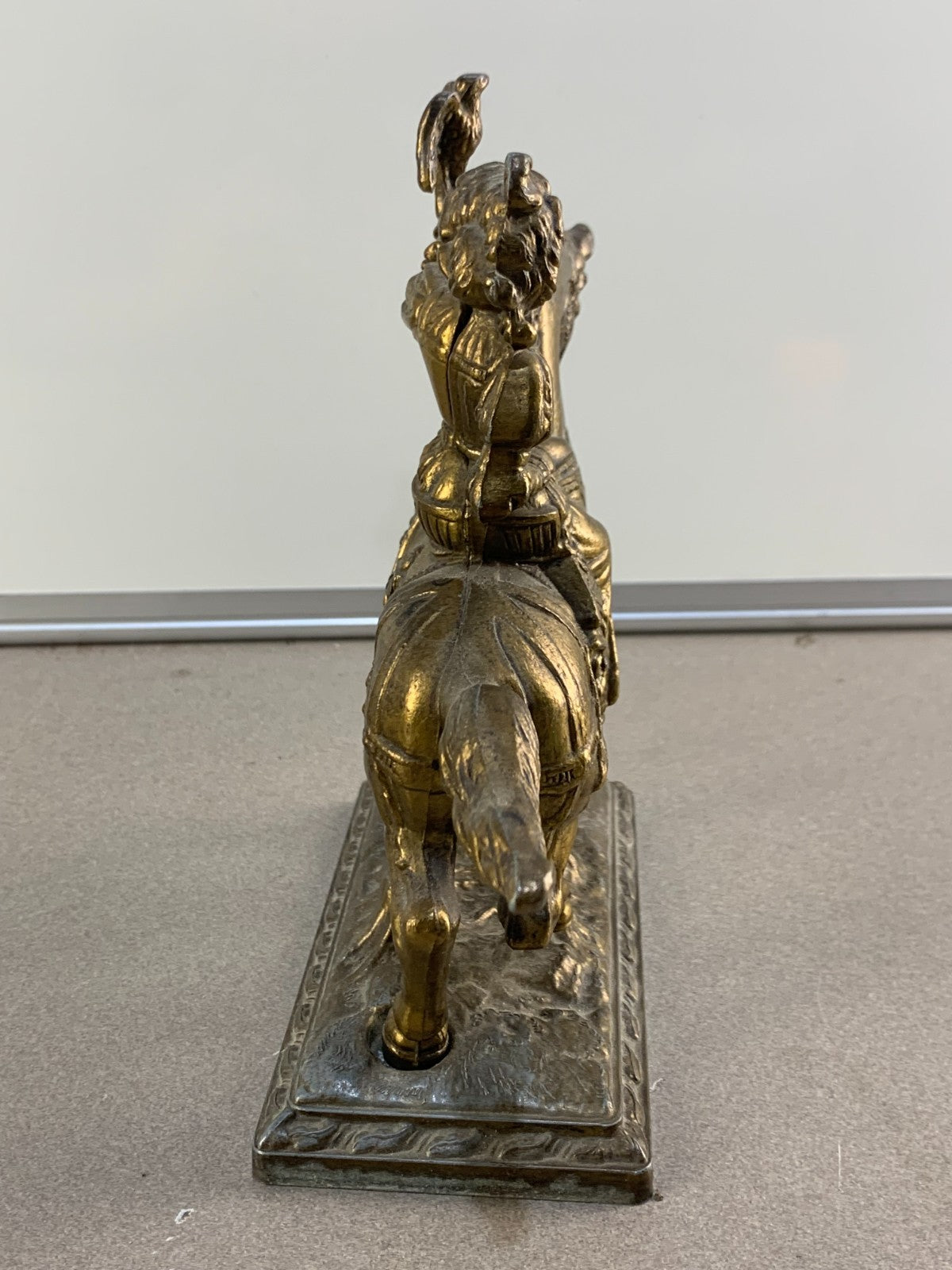 Vintage French bronze sculpture, statue, knight with his hawk on his horse