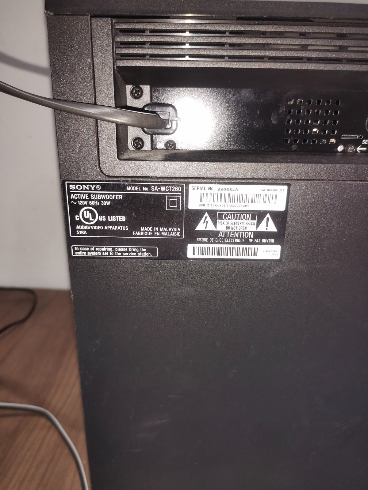 Sony SA-WCT260 Active Powered Subwoofer