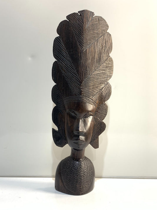 Vintage Tribal Head Bust African Folk Art Sculpture Hand Carved in Tanzania