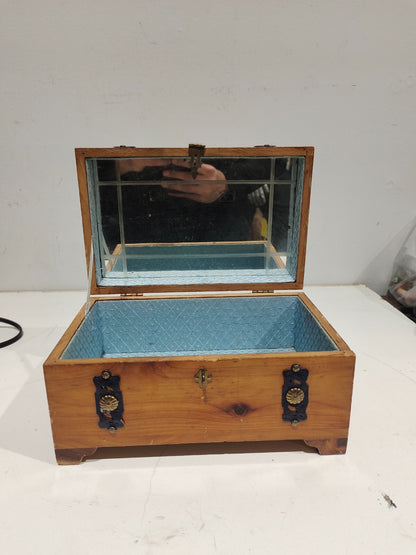 Vintage Wooden Jewelry Box With Mirror