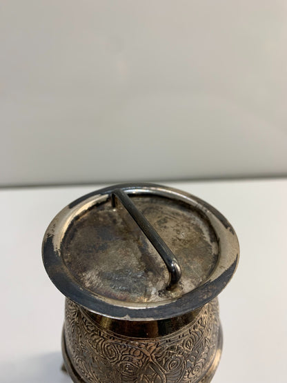 Egyptian solid silver miniature amphora with stand and lid.