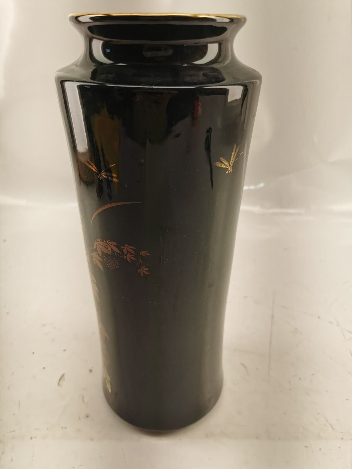 Vintage Shibata Japanese Chrysanthemum Black & Gold Vases 11”