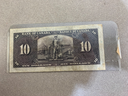 Canada 1937 $10 Ten Dollar Banknote – E/D1440330 – King George VI – Coyne/Towers