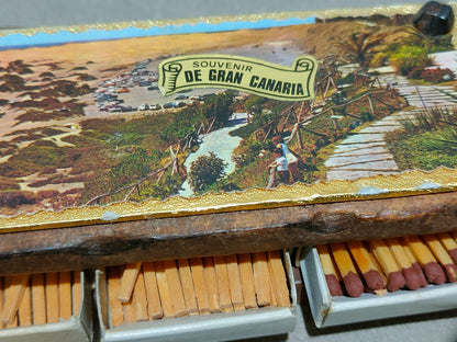 Vintage Beautifully Crafted Wooden Matchbox Holder Box SOUVENIR DE GRAN CANARIA