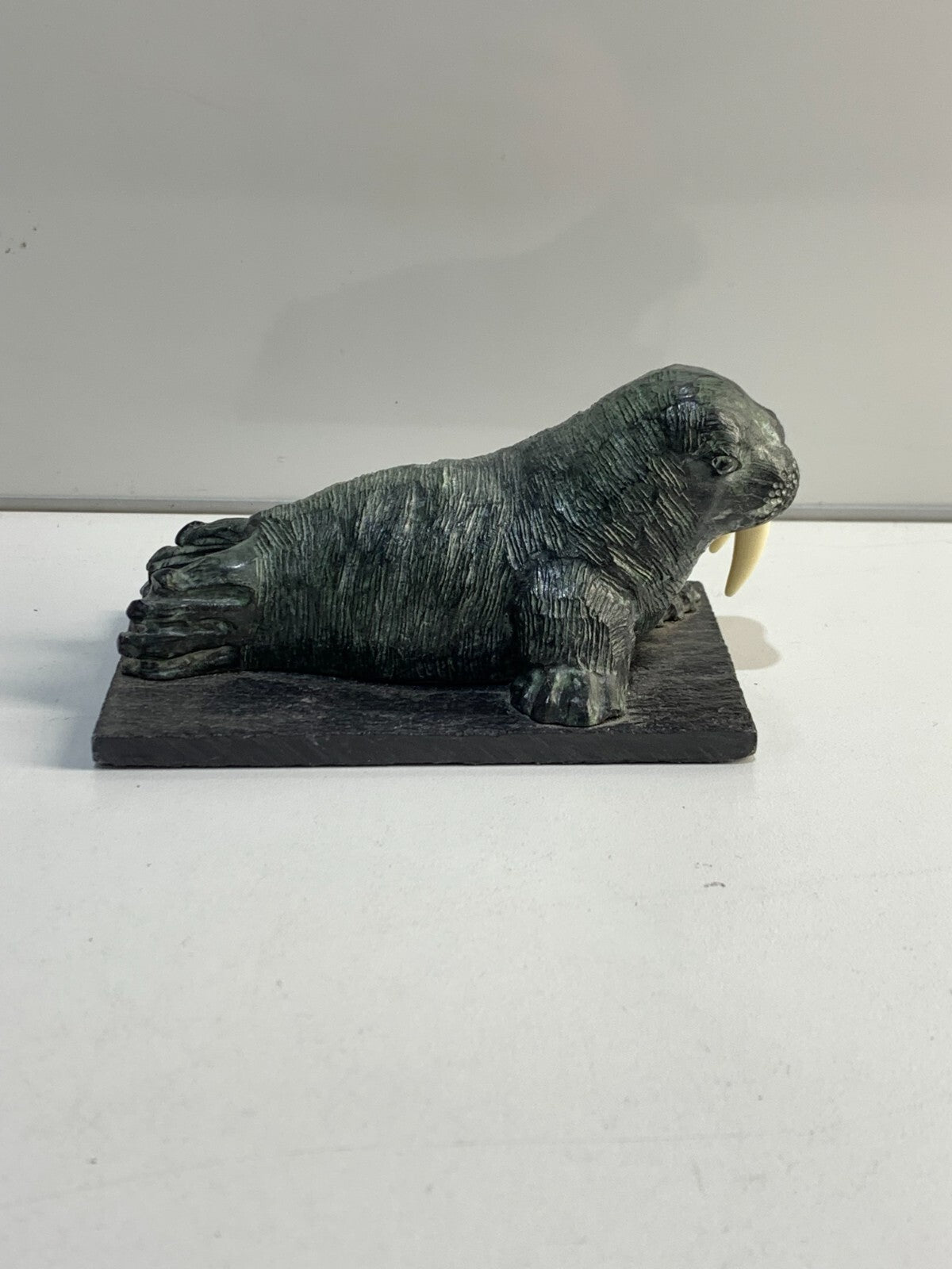 Wolf Original Sculpture Carved Walrus Inuit Canadian Made Beauty!