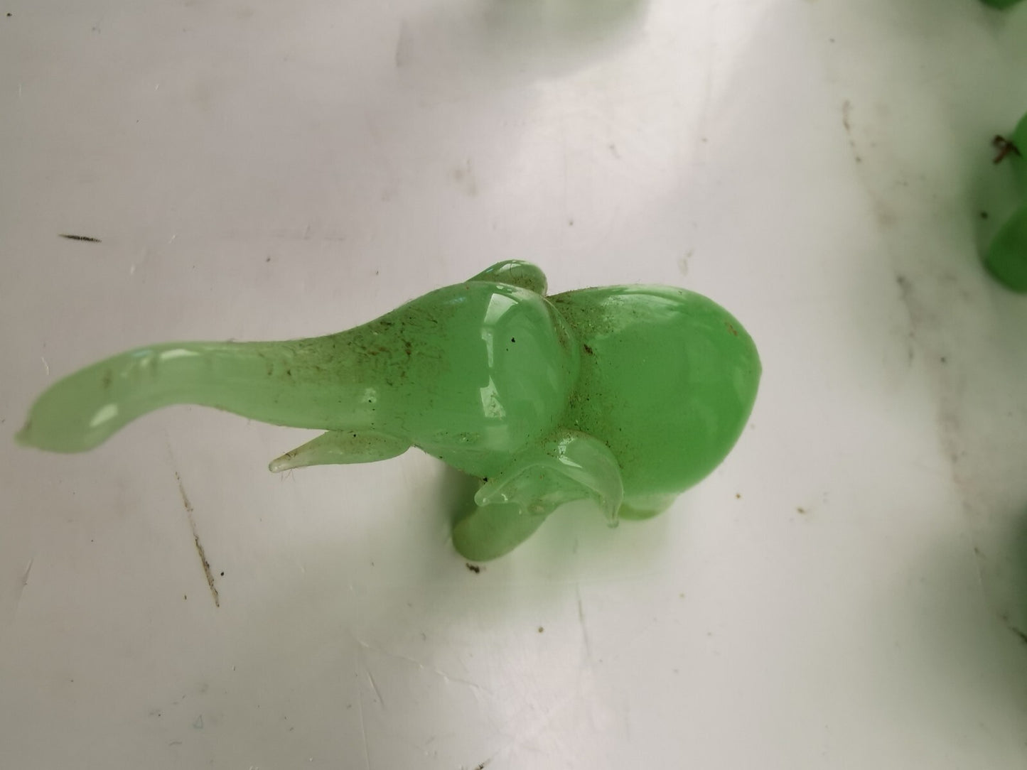 Vintage Green Glass Elephant Group Sculptures Set of 7
