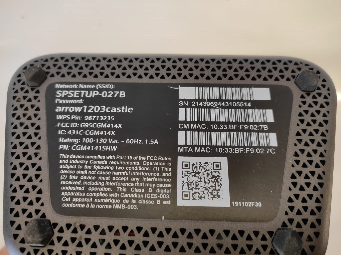 Rogers Ignite Cable Modem WIFI Gateway Modem/Router