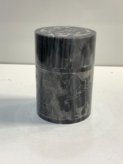 Vintage Collectible Black & White Carved Marble Jar