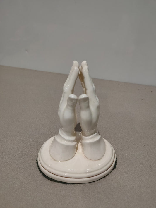 Vintage Christian Praying Hands Figurine Statue Holland Mold Ceramic Glaze White