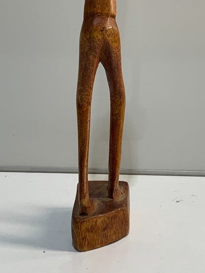 Vintage Wooden Abstract Sculpture Hand Carved Horn Blowing Man