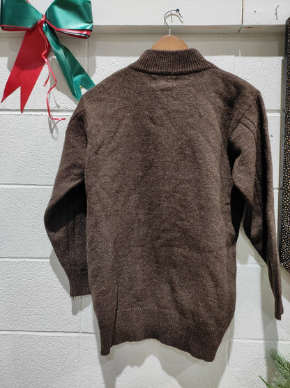 Brown Knitted Pullover Mock Neck Sweater Size- M