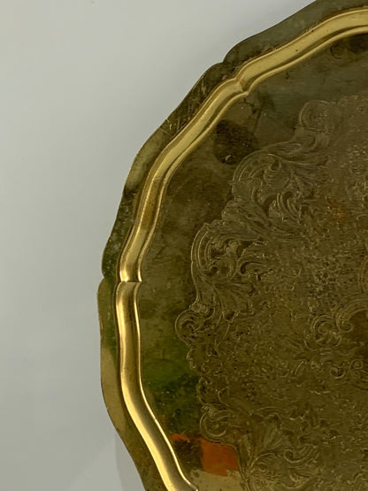 Vintage Gold Plated Brass Round Tray