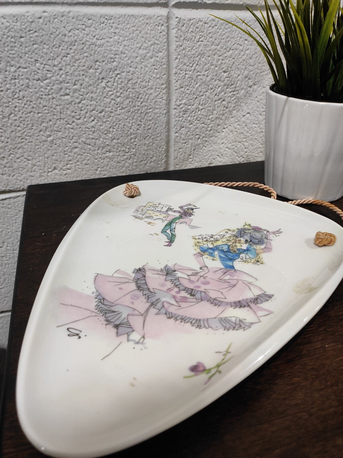 Alka Kunst Porcelain Plate Triangular  Wall Hanging Bavaria Set of 2