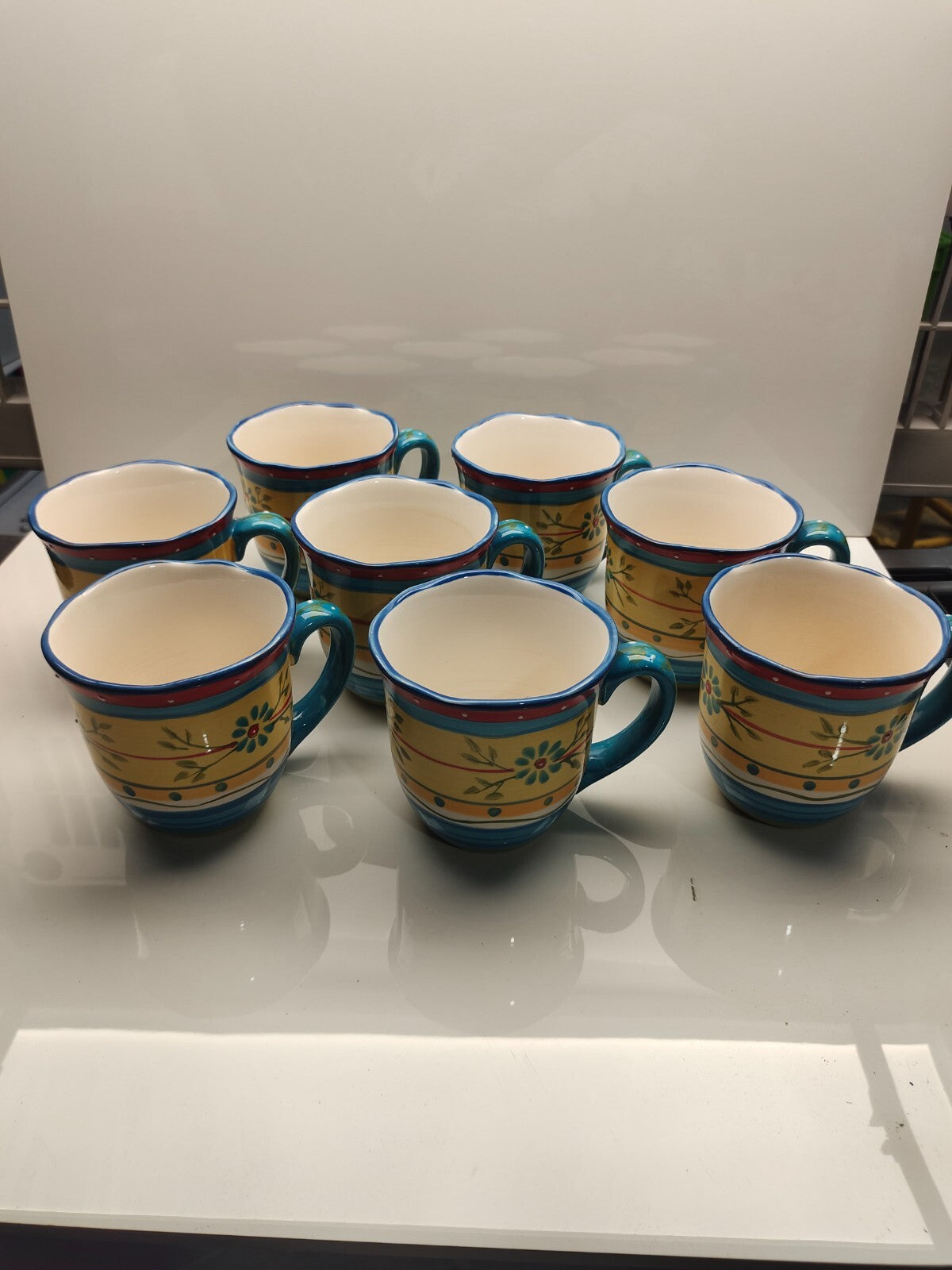 Set Of 8 Blue Floral Colorful China Mugs  Cups By Petit Jardin