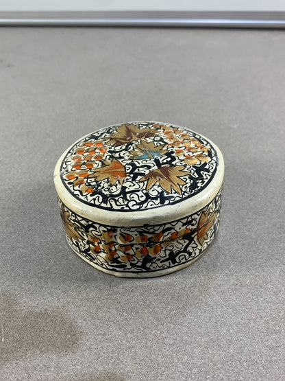 Vintage Paper Mâché Hand Painted Floral Trinket Ring Jewellery Box Kashmir India