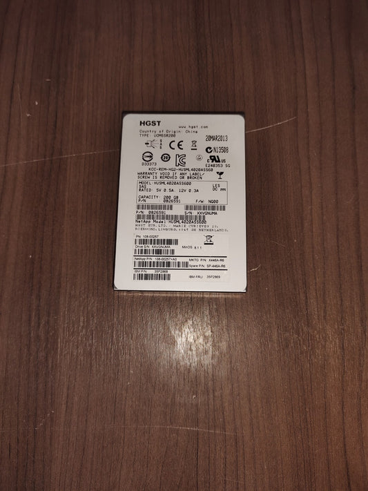 HGST 200GB 2.5" SAS 6G SSD HUSML4020ASS600 0B26577 UCMSSR200 Solid State Drive