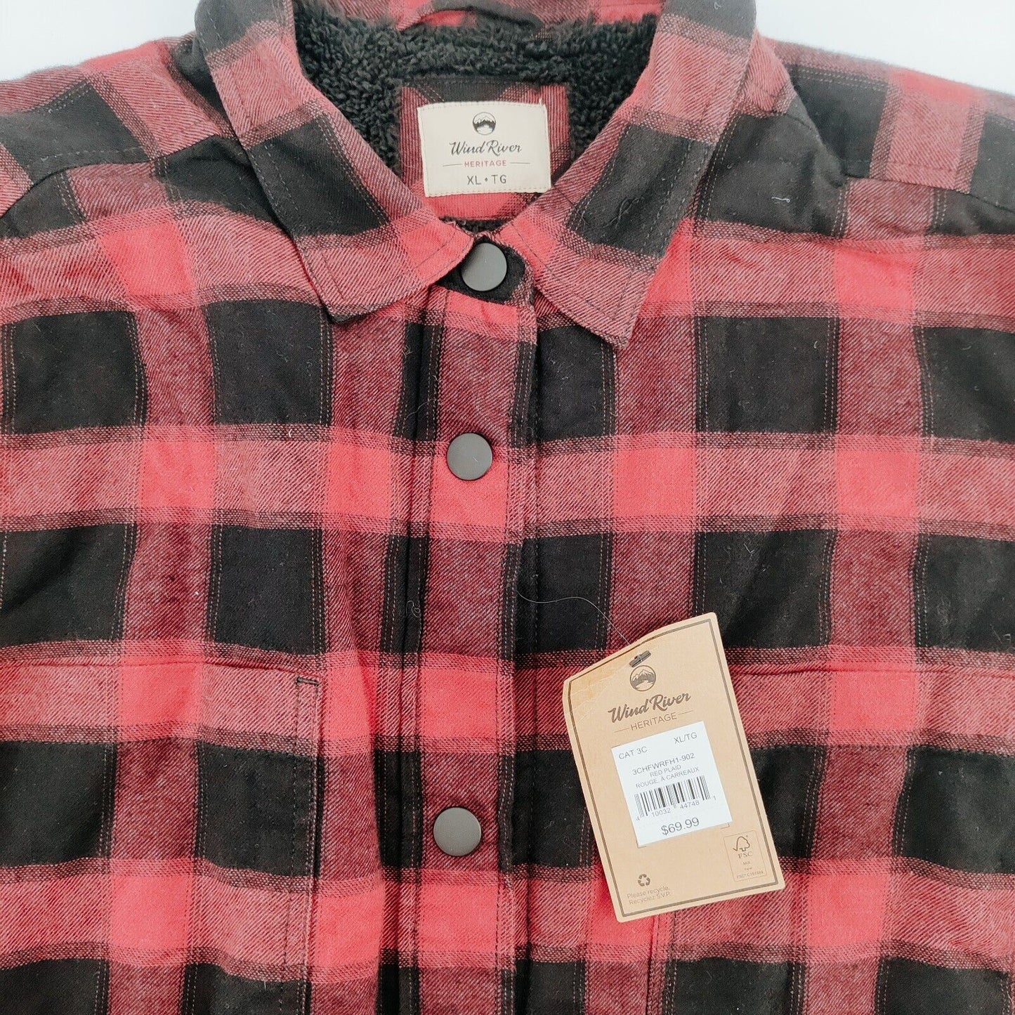 NWT Wind River Lined Flannel Shirt XL Red Plaid Shacket