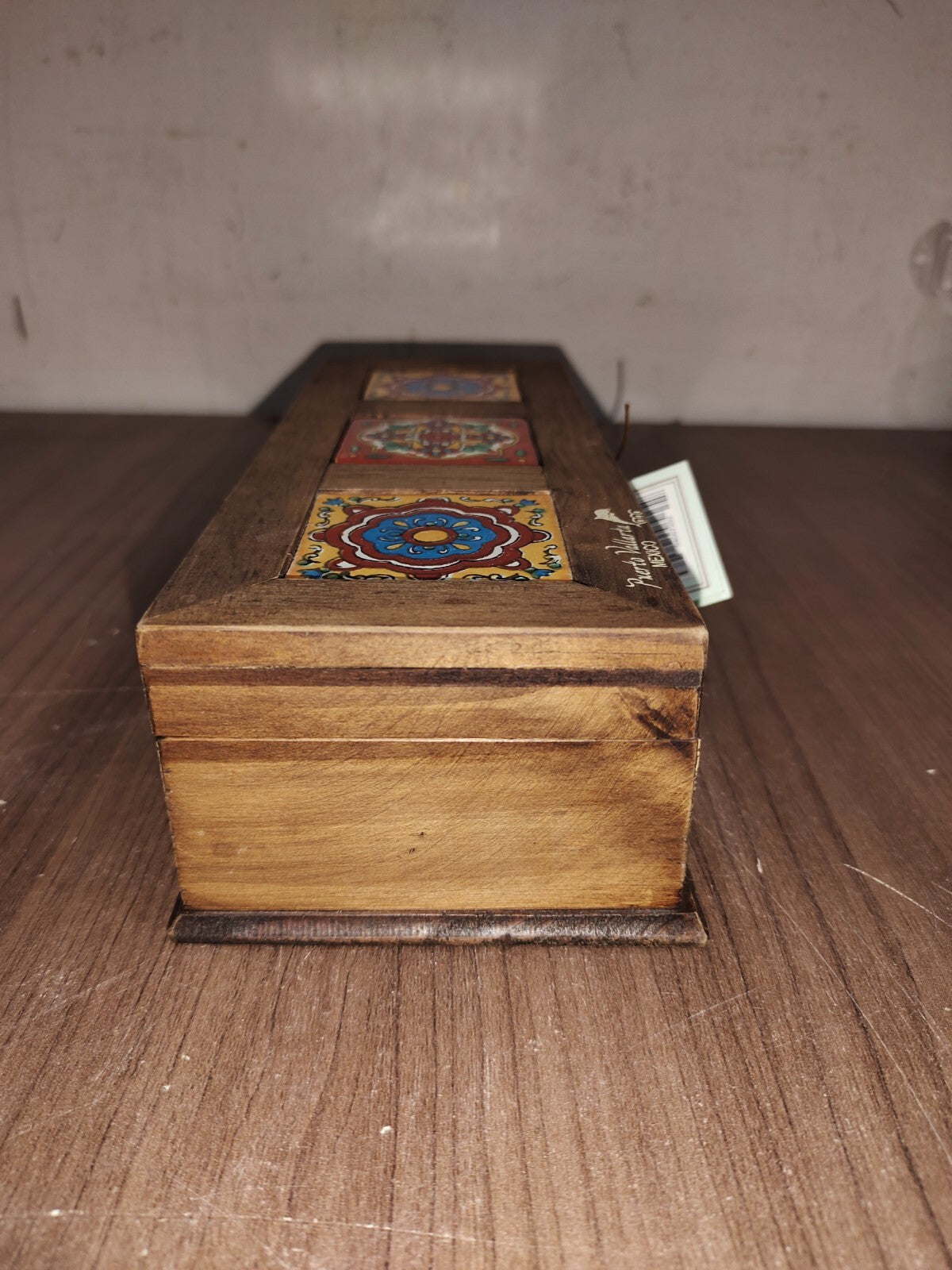 Handmade Wooden Trinket Box With Painted Tiles - Puerto Vallarta Mexico
