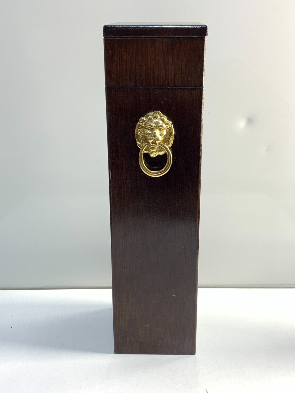 Vintage The Bombay Company Wooden Box Match Holder with Brass Lion 13" Tall