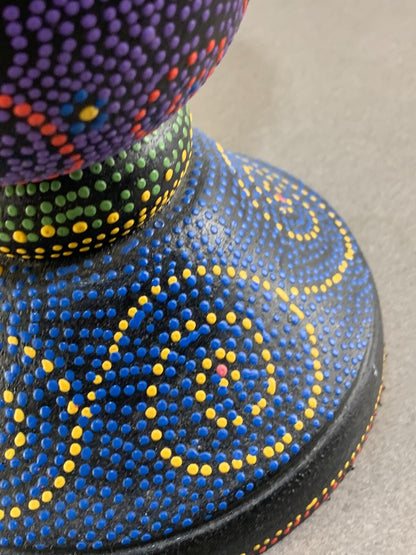 Hand Painted Stippled Wood Pillar Candle Holder