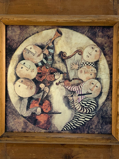 Vintage G. Rodo Boulanger 1973 Print Little Musicians Sextet Wooden Frame