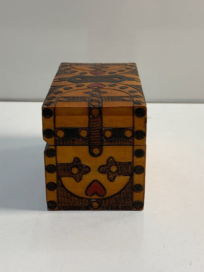 Vintage Wooden Folk Art Document Box - Pyrography